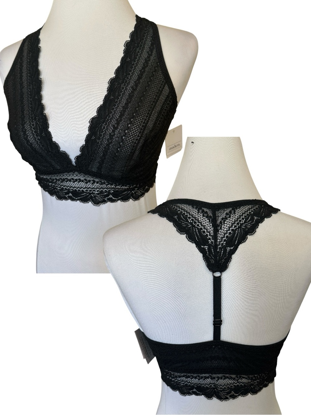 NWT Auden Unlined Racerback Bralette Black Lace Sz M 34C 34D 36B 36C